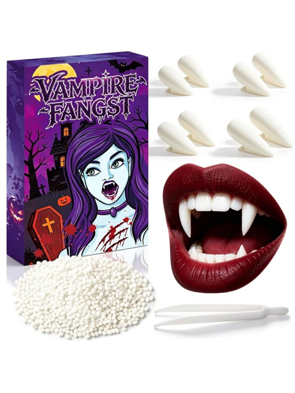 🎃Halloween 4 Pairs Vampire Teeth for Cosplay 4 Size Fake Fangs Dress Up Costume